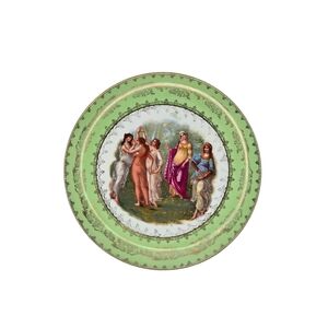 Antique Victoria Carlsbad Austria Classical Maidens Green Gold Porcelain Plate